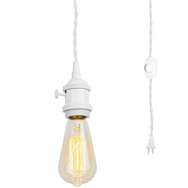 FSLIVING Retro 1-Light Pendant Light, Outlet Type (1.8m/4.5m/6m), Adjustable Hanging Height, Dimmer Switch Included, Compatible with Dimmable Bulbs, Interior Lighting, Cafe, White