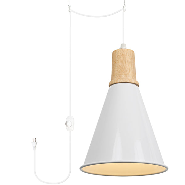 FSLiving Wooden Pendant Light, Outlet Type, Scandinavian, Indirect Lighting, Ceiling Lighting, LED Compatible, E26, Dimmer Included, Suitable for Rental Properties