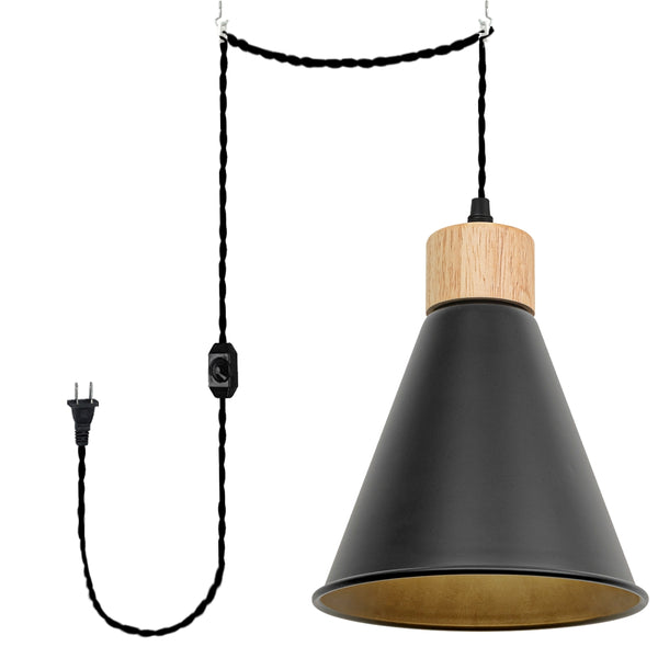 FSLiving Wooden Pendant Light, Outlet Type, Scandinavian, Indirect Lighting, Ceiling Lighting, LED Compatible, E26, Dimmer Included, Suitable for Rental Properties