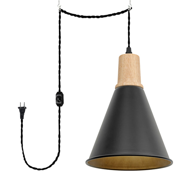 FSLiving Wooden pendant light, outlet type, Scandinavian style, indirect lighting, ceiling lighting, LED compatible, e26, with dimmer, suitable for rental properties, wood grain socket, wood pendant light, sloped ceiling pendant light