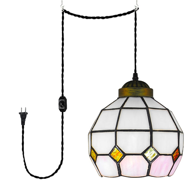 fsliving Outlet-type pendant light, suitable for rental properties, classic, stained glass lamp, antique, for living room, European, indirect lighting, Northern Europe, Southern Europe, entrance, new life 