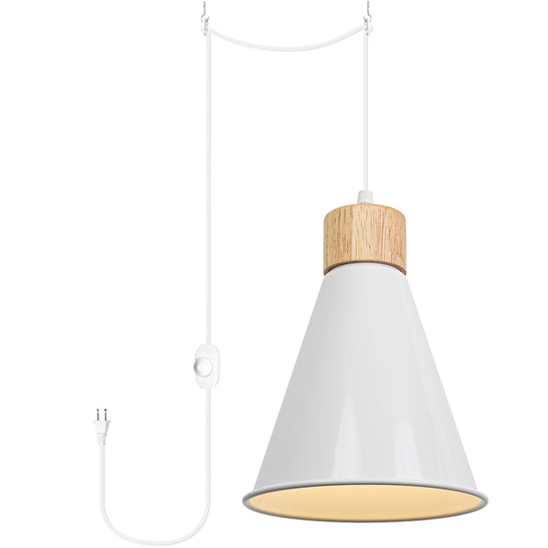 FSLiving Wooden Pendant Light, Outlet Type, Scandinavian, Indirect Lighting, Ceiling Lighting, LED Compatible, E26, Dimmer Included, Suitable for Rental Properties