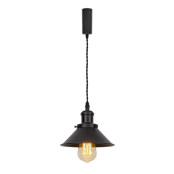 FSLiving Matte Black Cafe Atmosphere Pendant Light Adjustable Length Cord Storage Flange Interior Lighting Scandinavian Pendant Lamp Stylish Interior Lighting Fixture Ceiling Lighting Hanging Light E26 Kitchen LED Electric Duct Rail Light Masculine 