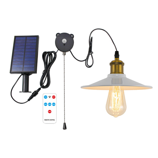 FSLiving Solar Panel Solar Light Motion Sensor Panel Light with Remote Control, Can be On/Off, 4 Modes, Always On, Motion Sensor Function, Light Sensor Function, Pull Switch on Base, 3m Cord, Solar Charging, White 