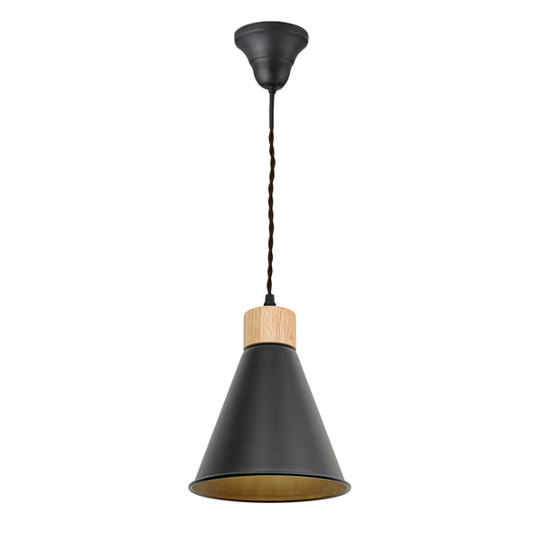 FSLiving Wood Pendant Light, Ceiling Light, Hanging Ceiling Type, Scandinavian, Stylish, Lighting Fixture, Indirect Lighting, Ceiling Lighting, LED Compatible, E26, New Life, Diameter 19cm, Masculine, Black