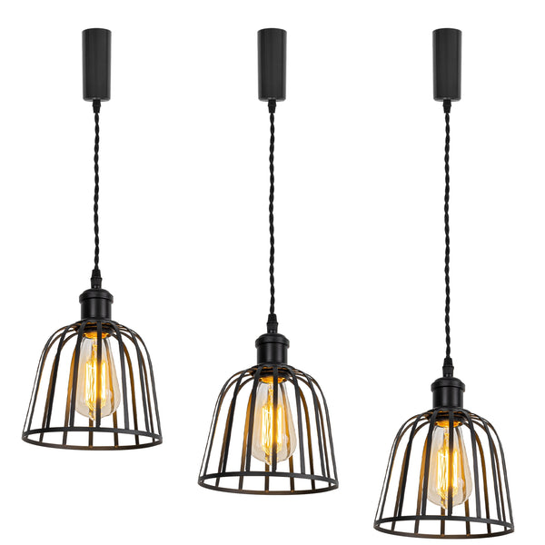 fsliving Pendant Light Retro Interior Lighting Nordic Pendant Lamp Stylish Interior Lighting Fixture Ceiling Lighting Hanging Light E26 Kitchen LED Electric Duct Rail Light Matte Black 