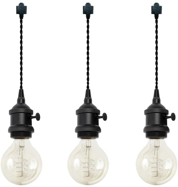 FSLIVING 3er-Pack Anpassbare Kabellänge Braun Retro 1-Licht-Anhänger mit Schalter Antik-Schnur Messingbeschichtetes Finish Innenbeleuchtung Café LED-Glühbirne kompatibel