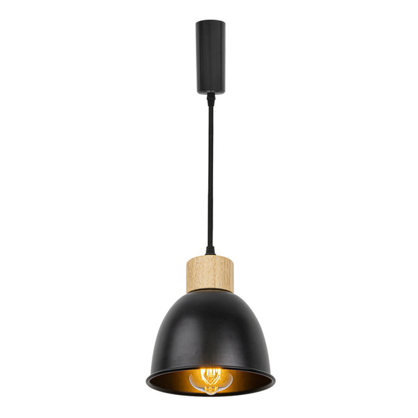 FSLiving Wooden Pendant Light with Cord Storage Cup, Interior Lighting, Scandinavian, Cafe Pendant Lamp, Stylish Lighting Fixture, Ceiling Lighting, Hanging Light, E26, Kitchen, LED, Electric, Duct Rail Light, Wood Socket, TB3118-YMS 