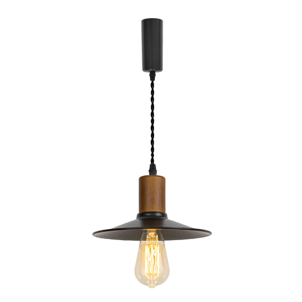 FSLiving Pendant Light, Duct Rail Light, Adjustable Length, Comes with Cord Storage Cup, Interior Lighting, Scandinavian Pendant Lamp, Stylish, For Interior Use, Black, TB2866, Wood 