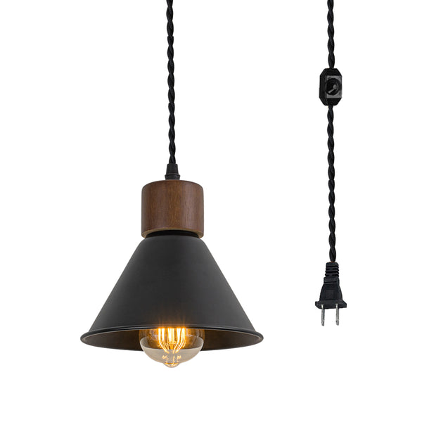 FSLiving Wooden Natural Wood x Black Umbrella Pendant Light Outlet Type Nordic Indirect Lighting Ceiling Lighting LED Compatible e26 Dimmer Included Rental WOOD