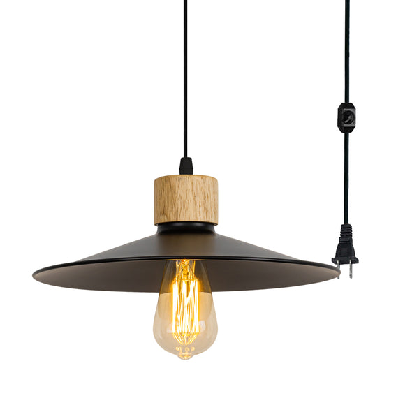 FSLiving Wooden Pendant Light, Outlet Type, Scandinavian, Indirect Lighting, Ceiling Lighting, LED Compatible, E26, Dimmer Included, Suitable for Rental Properties