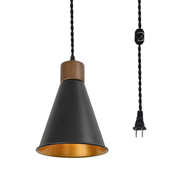 FSLiving Wooden Natural Wood x Black Umbrella Pendant Light Outlet Type Nordic Indirect Lighting Ceiling Lighting LED Compatible e26 Dimmer Included Rental WOOD