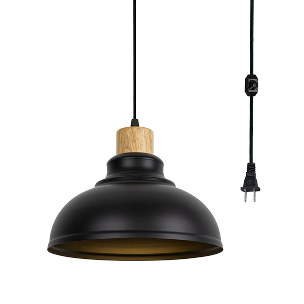 FSLiving Wooden Pendant Light, Outlet Type, Scandinavian, Indirect Lighting, Ceiling Lighting, LED Compatible, E26, Dimmer Included, Suitable for Rental Properties