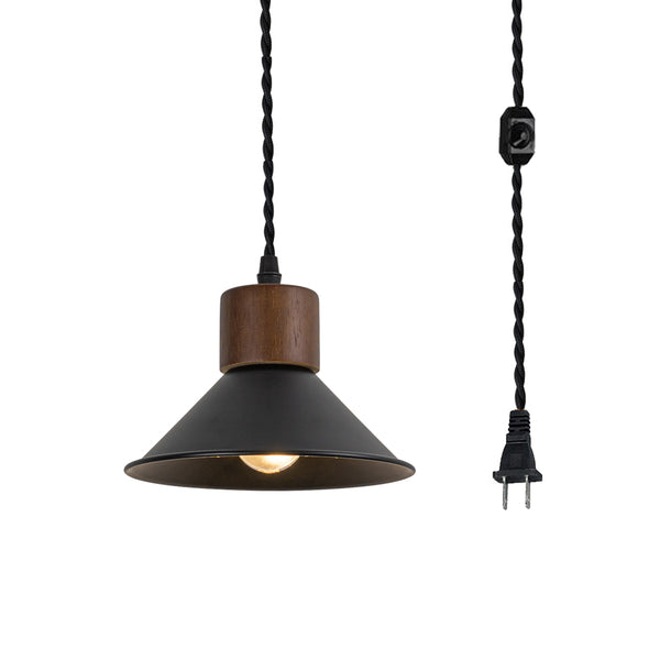 FSLiving Wooden Natural Wood x Black Umbrella Pendant Light Outlet Type Nordic Indirect Lighting Ceiling Lighting LED Compatible e26 Dimmer Included Rental WOOD