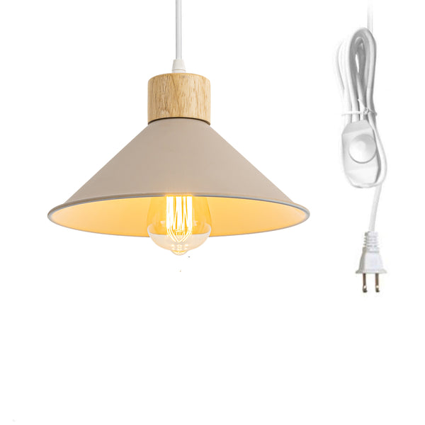 FSLiving Wooden Pendant Light, Outlet Type, Scandinavian, Indirect Lighting, Ceiling Lighting, LED Compatible, E26, Dimmer Included, Suitable for Rental Properties