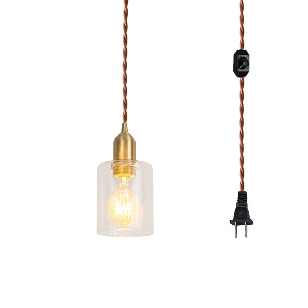 FSLiving Brass Socket, Brass Color, Pendant Light, Outlet Type, Scandinavian, Indirect Lighting, Ceiling Lighting, LED Compatible, E26, Dimmer Included, Rental, Copper, Glass, Strip Glass, Glass Shade, Clear Glass