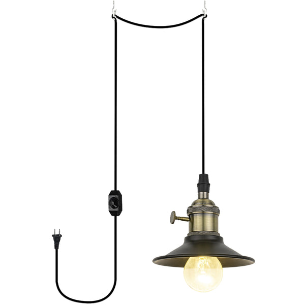 FSLiving [mini size] Pendant light with rotating switch, outlet type, Scandinavian, stylish, antique, modern, retro, lighting fixture, indirect lighting, ceiling lighting, LED compatible, e26, with dimmer, suitable for rental properties, bronze