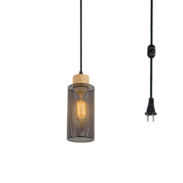 FSLiving Wooden Pendant Light, Outlet Type, Scandinavian, Indirect Lighting, Ceiling Lighting, LED Compatible, E26, Dimmer Included, Suitable for Rental Properties