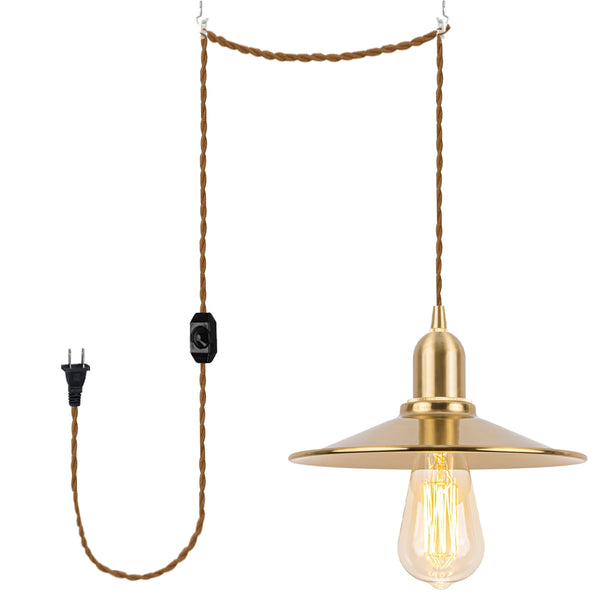 FSLiving Brass-colored Pendant Light, Outlet-type, with Dimmer Switch, Retro Pendant, No Construction Required, Rental Lighting, Cord Length 4.5m