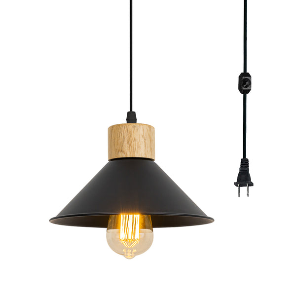 FSLiving Wooden Pendant Light, Outlet Type, Scandinavian, Indirect Lighting, Ceiling Lighting, LED Compatible, E26, Dimmer Included, Suitable for Rental Properties