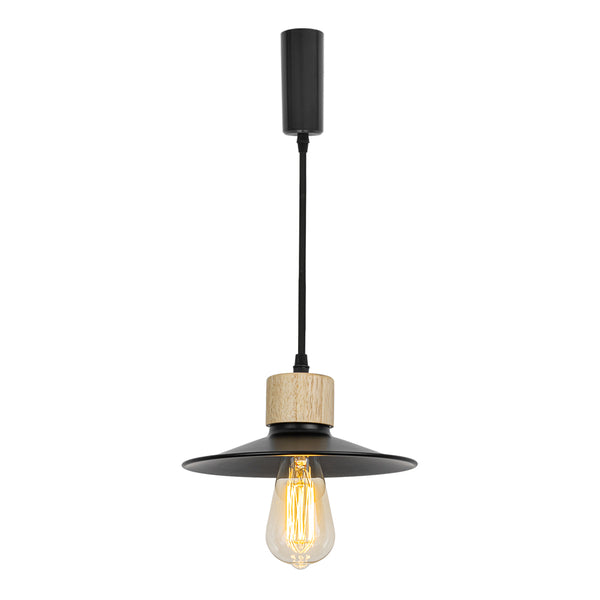 FSLiving Pendant Light, Duct Rail Light, Adjustable Length, Comes with Cord Storage Cup, Interior Lighting, Scandinavian Pendant Lamp, Stylish, For Interior Use, Black, TB2865YMS, Wood 