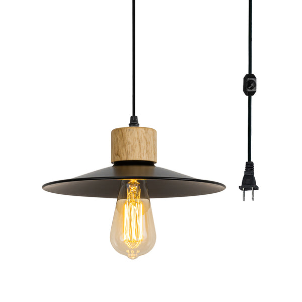 FSLiving Wooden Pendant Light, Outlet Type, Scandinavian, Indirect Lighting, Ceiling Lighting, LED Compatible, E26, Dimmer Included, Suitable for Rental Properties