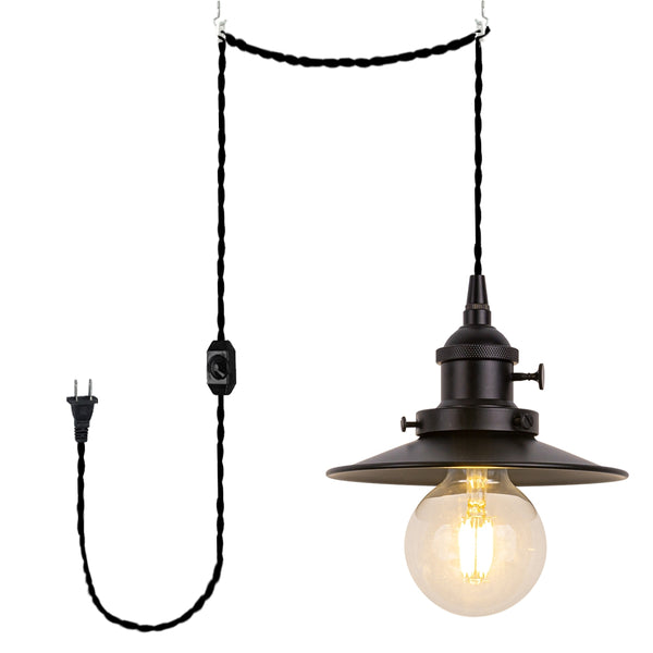 FSLiving Matte Black with Rotating Switch Pendant Light Outlet Type Nordic Stylish Antique Modern Retro Lighting Fixture Lighting Indirect Lighting Ceiling Lighting LED Compatible e26 Dimmer Compatible Rental