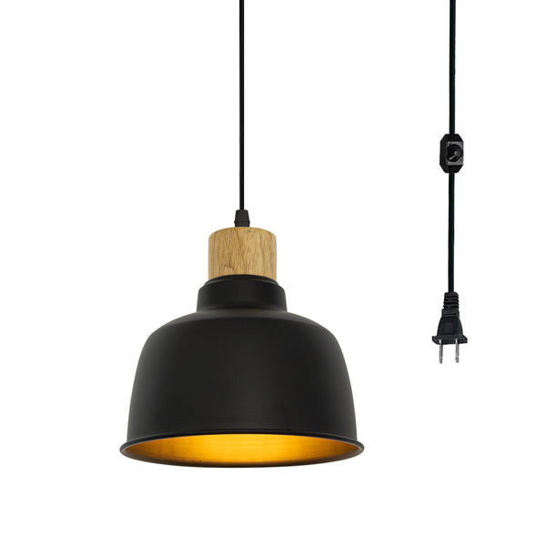 FSLiving Wooden Pendant Light, Outlet Type, Scandinavian, Indirect Lighting, Ceiling Lighting, LED Compatible, E26, Dimmer Included, Suitable for Rental Properties