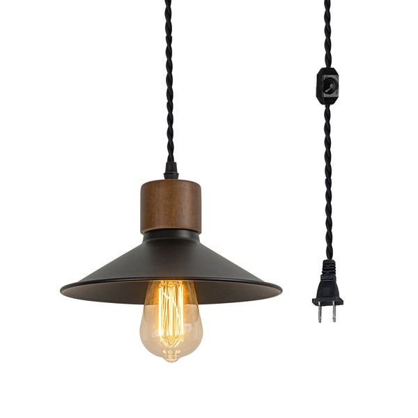 FSLiving Wooden Natural Wood x Black Umbrella Pendant Light Outlet Type Nordic Indirect Lighting Ceiling Lighting LED Compatible e26 Dimmer Included Rental WOOD