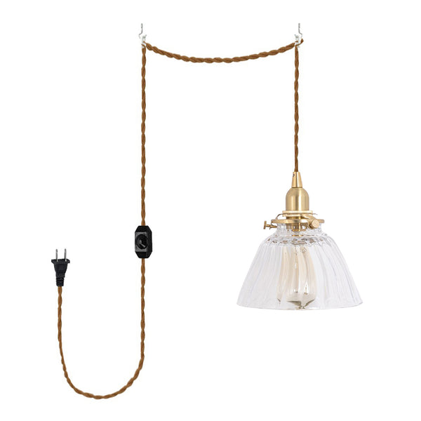 FSLIVING Glass Shade E17 Brass Socket Retro Pendant Light 1 Light Pendant Outlet Type Interior Lighting Cafe 