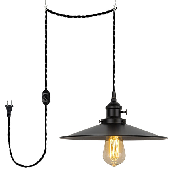 FSLiving 30cm diameter, matte black, with rotating switch, pendant light, outlet type, Nordic, stylish, antique, modern, retro, lighting fixture, indirect lighting, ceiling lighting, LED compatible, e26, with dimmer, suitable for rental properties