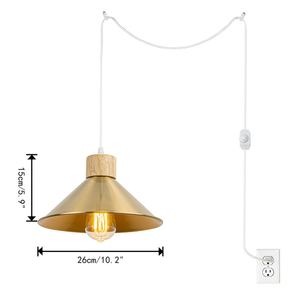 FSLiving Wooden Pendant Light, Outlet Type, Scandinavian, Indirect Lighting, Ceiling Lighting, LED Compatible, E26, Dimmer Included, Suitable for Rental Properties