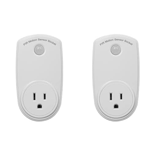 FSLiving 2-Piece Set, Wall-Mounted Plug, Plug Only, Motion Sensor, Convenient, Sensor Function, Automatically Detects, Automatically Turns On and Off, 15-Second Maintain Time, White 