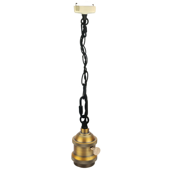 FSLIVING Retro Hanging Ceiling Light with Chain, 1 Light Pendant, Switch, Black Cord, Antique Brass Finish, Interior Lighting, Cafe, LED Bulb Compatible, Ceiling Light