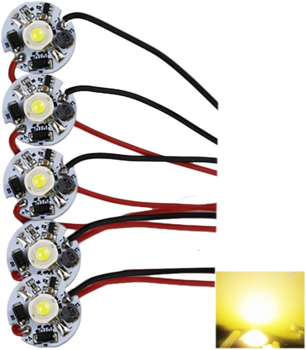 FSLIVING LEDチップ ヒートシンク付き LEDパーツ 電球色 コード付き 5-12V 5点セット DIY ハイパワーLED 素子 発光ダイオード LEDモジュール 模型LED照明キット プレゼント PJ0053x5