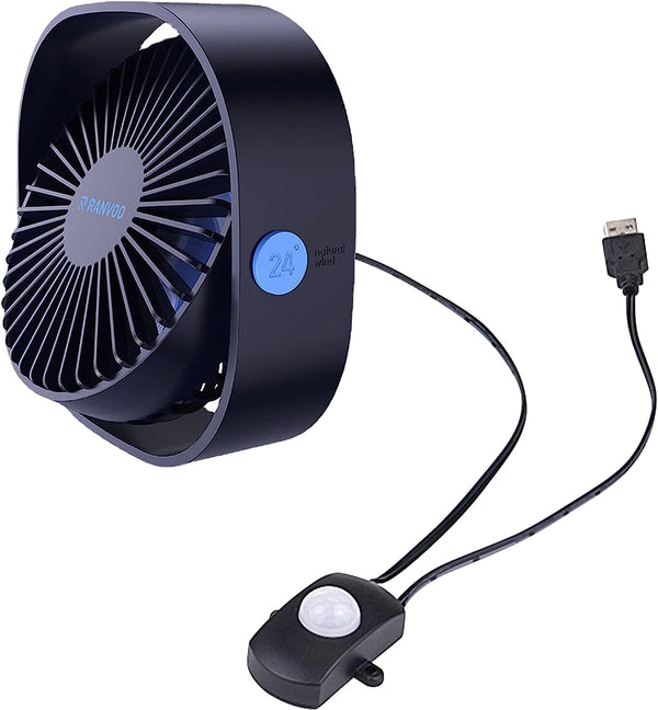 FSLiving USB Fan with Motion Sensor, Tabletop Fan, Toilet Fan, Brushless Motor, Quiet, Sensor-Type, Mini Fan, 360 Degree Angle Adjustment