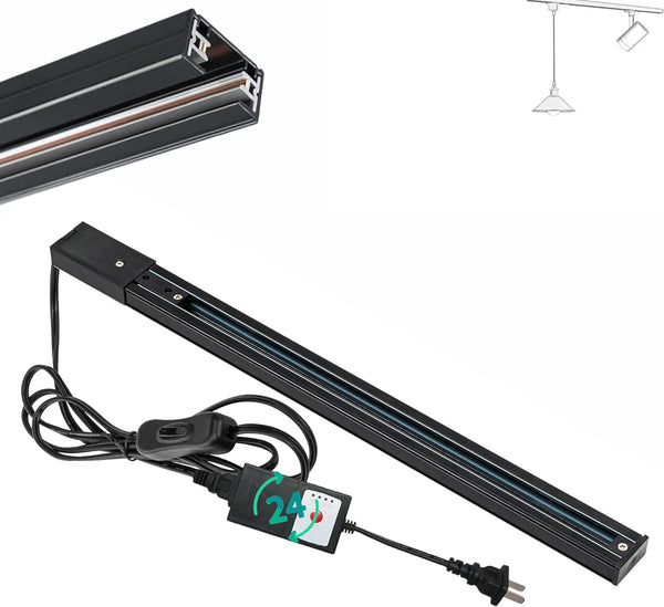 SKIVTGLAMP ダクトレール タイマー付き 24時間 消灯時間設定 自動点灯 長さ：0.5m ライティングバー スイッチ付き コンセント型 スイッチ付き 簡易取付 工事不要 ユニークなデザインで、寝室・リビング・玄関 車庫 水槽用 棚に、植物育成用 インテリア レールライト用 DIY用 ブラック（黒い）