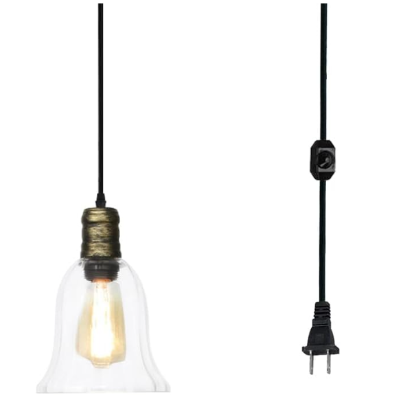 FSLiving Pendant Light, Hanging Lamp, 450cm Cord Length, Dimmer Switch Included, Dimmable, E26 Compatible, Outlet Type, Entryway Lighting, Interior Light, Hanging Light, Long Bronze Socket, Shade Diameter 16.5cm, Bulb Sold Separately 