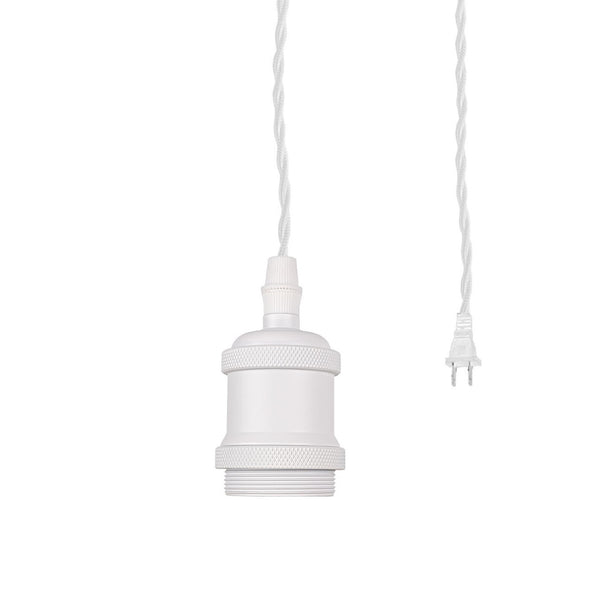 FSLIVING 300cm Outlet Type White Cord Retro 1 Light Pendant Twisted Cord Interior Lighting Cafe LED Bulb Compatible E26 