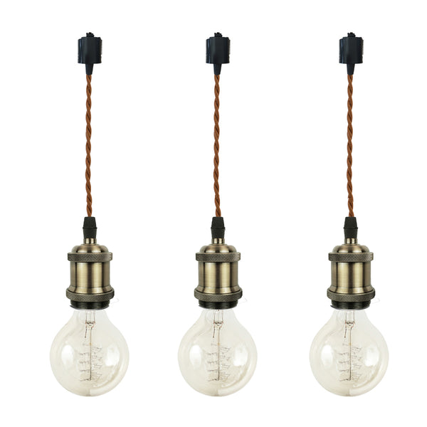 FSLIVING 3 Pack Retro Bronze Socket 1 Light Pendant with Twisted Cord Interior Lighting Cafe Bar LED Bulb Compatible Light Socket Duct Rail Light Lighting Rail Light 