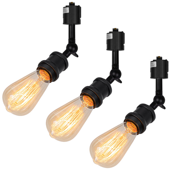 FSLiving 3 Pack Black LED Spotlight for Duct Rails, Spotlight for Duct Rails, E26 Base, Lighting Rail Lighting Fixture, Adjustable Beam Angle, Retro Socket