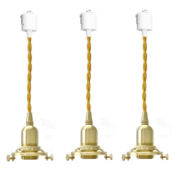 fsliving 3-pack E17 brass socket with 3-point fastening hardware, can add shade, pendant light, bare bulb, retro, gold, interior lighting, cute, electric, light socket, hanging light, duct rail light, lighting rail light, kitchen, new home, new life 