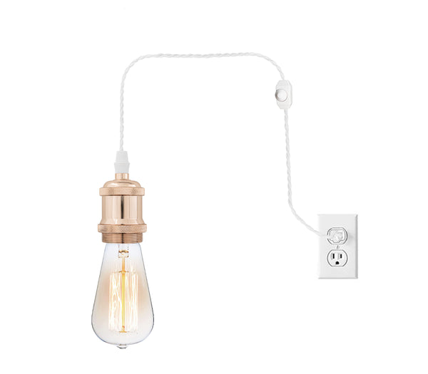 FSLIVING Retro 1-light pendant with bulb, outlet type (cord length 1.8m), adjustable hanging height, dimmer switch included, dimmable bulb compatible antique cord, antique brass finish, interior lighting 