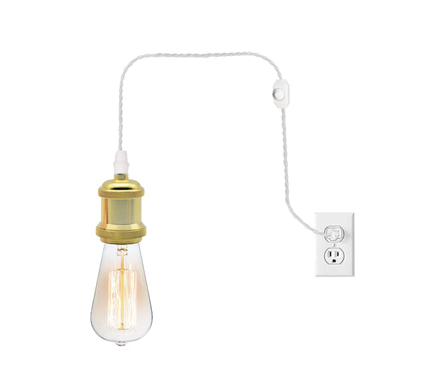 FSLIVING Retro 1-light pendant with bulb, outlet type (cord length 1.8m), adjustable hanging height, dimmer switch included, dimmable bulb compatible antique cord, antique brass finish, interior lighting 