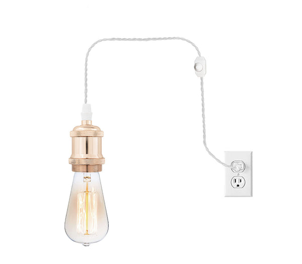 FSLIVING Retro 1-light pendant with bulb, outlet type (cord length 1.8m), adjustable hanging height, dimmer switch included, dimmable bulb compatible antique cord, antique brass finish, interior lighting 