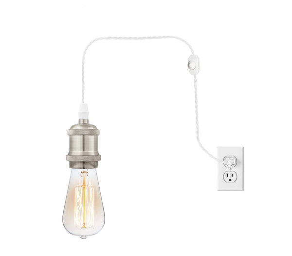 FSLIVING Retro 1-light pendant with bulb, outlet type (cord length 1.8m), adjustable hanging height, dimmer switch included, dimmable bulb compatible antique cord, antique brass finish, interior lighting 