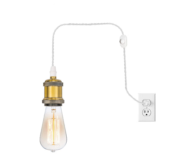 FSLIVING Retro 1-light pendant with bulb, outlet type (cord length 1.8m), adjustable hanging height, dimmer switch included, dimmable bulb compatible antique cord, antique brass finish, interior lighting 