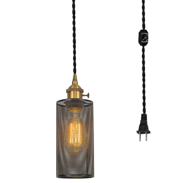 FSLiving Black cord with switch, mesh shade, pendant light, outlet type, indirect lighting, ceiling lighting, LED compatible, e26, suitable for rental properties, reptile light