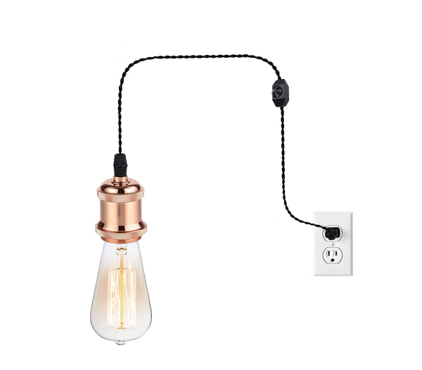 FSLIVING Retro 1-light pendant with bulb, outlet type (cord length 1.8m), adjustable hanging height, dimmer switch included, dimmable bulb compatible antique cord, antique brass finish, interior lighting 