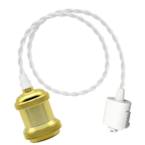 FSLIVING Gold Socket White Cord Retro 1 Light Pendant Twisted Cord Interior Lighting Cafe LED Bulb Compatible E26 